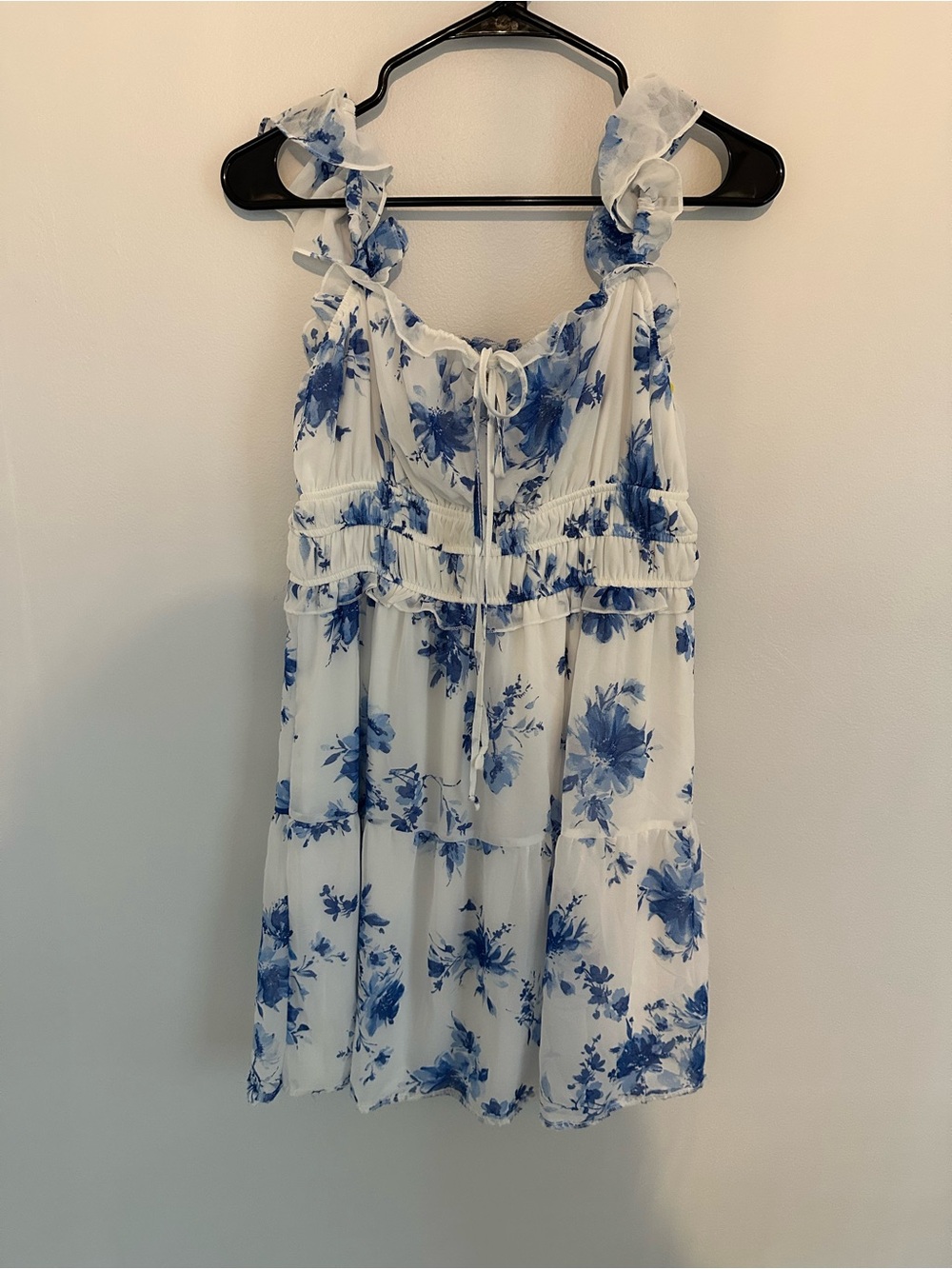 Altar'd State White Dress with Blue Floral Accents